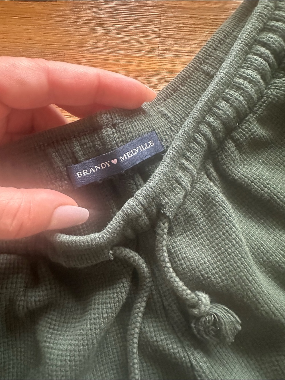 Brandy Melville Olive Green Waffle Knit Drawstring Pants